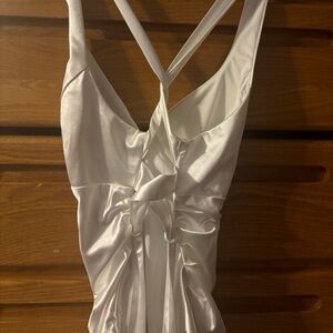 windsor white satin tie back mini dress